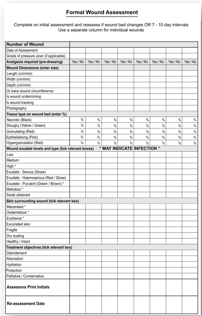 Wound Assessment chart